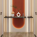 Cream Simple Style Arc Light Strip Grille Corridor End View Entrance 3d model
