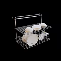 Kitchen Cabinet Featuring Double Layer Metal Wire Rack For Storing Plates And Bowls