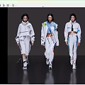 Women Models Walking in White Sportswear with Stylish Details on Gray Reflective Background