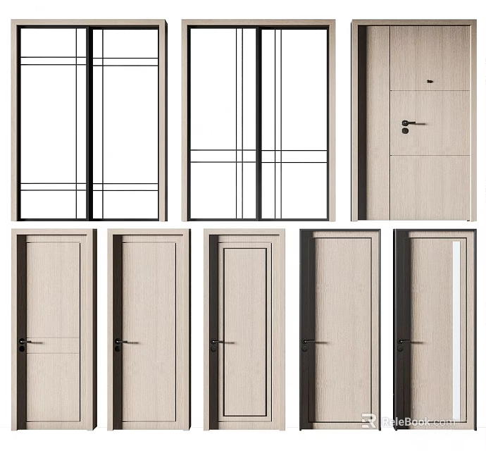 Modern Swing Door Design With Different Styles And Wooden Finish For Home Interior 3d model 