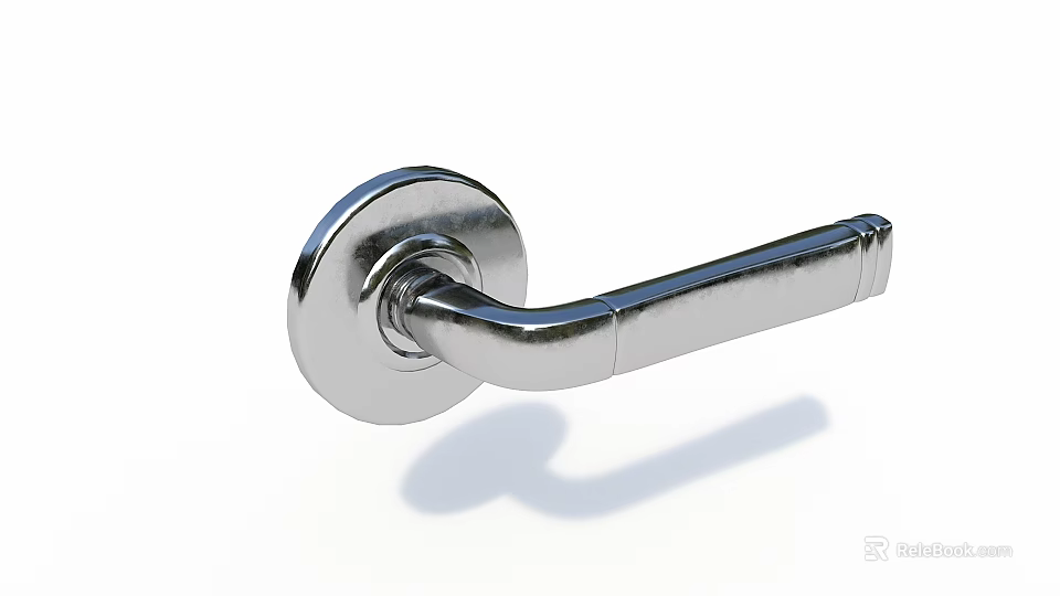 Sleek Chrome Door Handle With Round Base And Curved Lever Design 3d model 