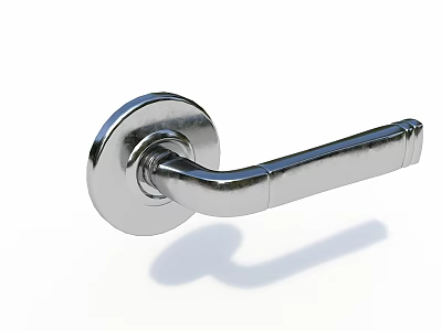Sleek Chrome Door Handle With Round Base And Curved Lever Design 3d model