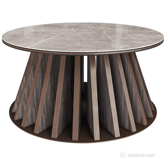 Modern Elegant Round Marble Top Side Table with Wooden Radiating Base Design 3d model 