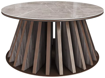 Modern Elegant Round Marble Top Side Table with Wooden Radiating Base Design 3d model