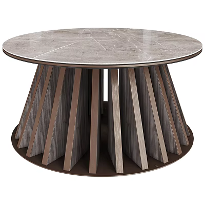 Modern Elegant Round Marble Top Side Table with Wooden Radiating Base Design 3d model