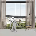 Light Sheer Curtains For Modern Room With Large Windows City View Greenery And Art Piece