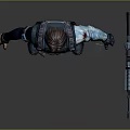 3D Game Movie Character in Dark Blue Combat Suit with Tech Accents and Weapon Accessories