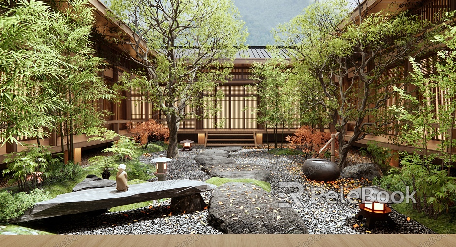 Zen Courtyard Landscape Slate Lu Ting Step Dry Landscape Landscaping Stone Plant Landscape model