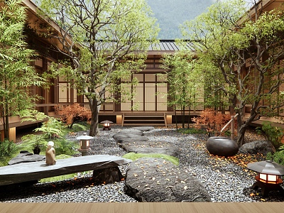 Zen Courtyard Landscape Slate Lu Ting Step Dry Landscape Landscaping Stone Plant Landscape model