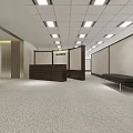 Shopping Mall Lobby With Long Corridor Elevators On Both Sides Carpeted Floor And Modern Lighting