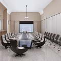 Modern Conference Room Interior Design With Long Table Projection Screen Chairs And Wooden Walls