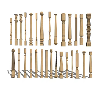 Simple European Railing Solid Wood Stair Railing Post Combination 3d model