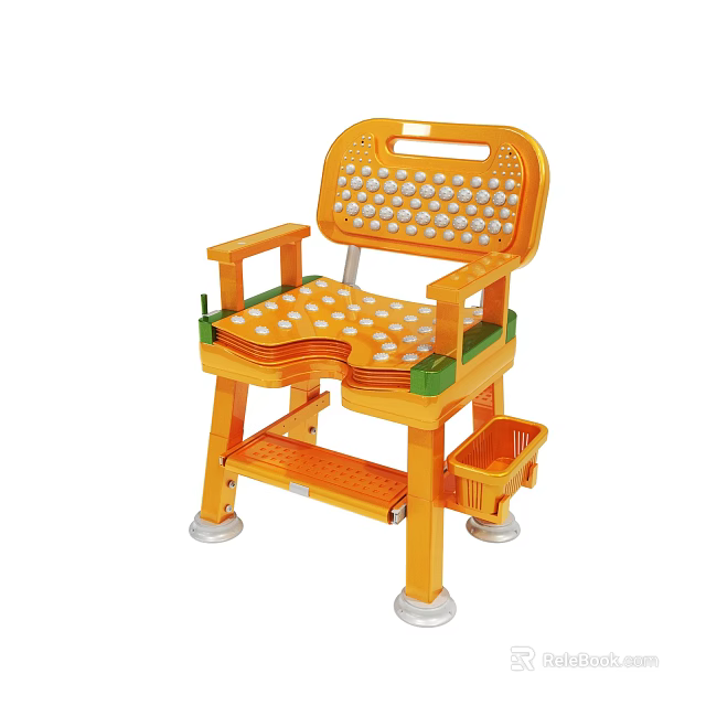 Orange Child Dining Chair With White Polka Dot Seat Perforated Backrest Green Accents And Small Basket 3d model 