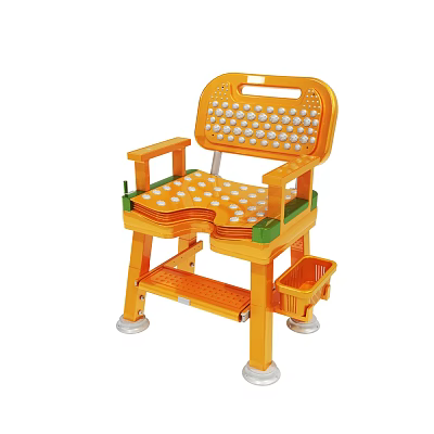 Orange Child Dining Chair With White Polka Dot Seat Perforated Backrest Green Accents And Small Basket 3d model