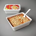 Hot And Spicy Instant Noodles In Open Container With Soup Vegetables And Spoon