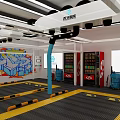 4S Car Dealership Showroom With Blue White Exterior And Auto Exhibition Displays