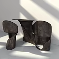 Modern Sculptural Table And Chair Set With Curved Shape And Dark Finish For Interior Decor