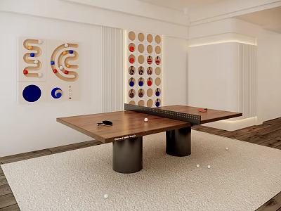 Indoor Sports Equipment Featuring Ping Pong Table And Decorative Wall Art For Home Game Room 3d model