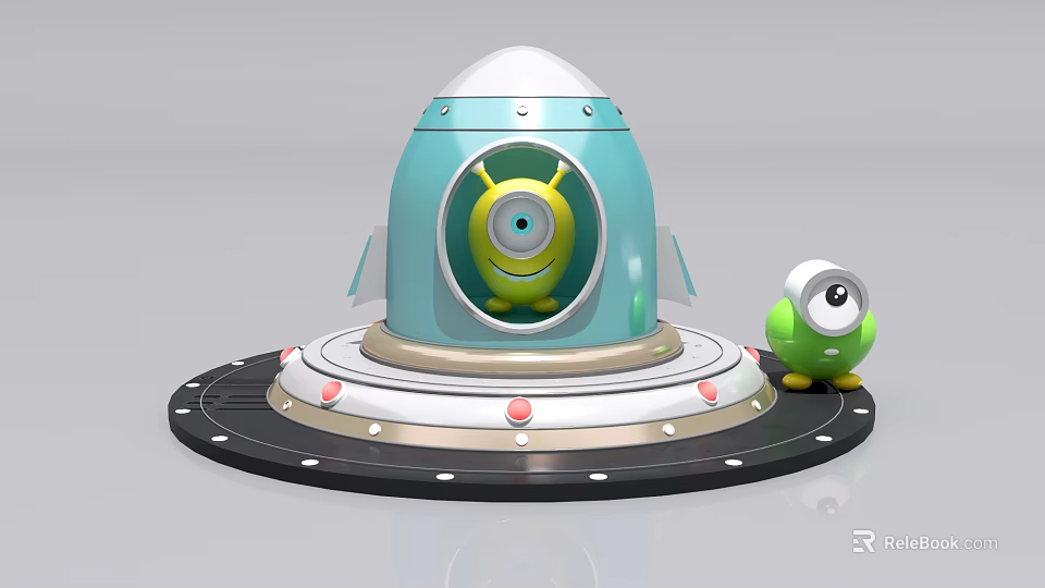 Playful Blue Rocket Toy Featuring Yellow Alien And Green Small Figure 3d model