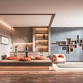 Cozy Modern Tatami Bedroom Interior With Platform Orange Mats And Storage Cabinets