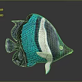 Artistic Teal Black And White Fish Sculpture With Scaly Texture Design