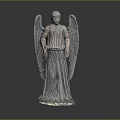 Ancient Stone Angel Statue With Large Wings And Flowing Robe Design 3d model