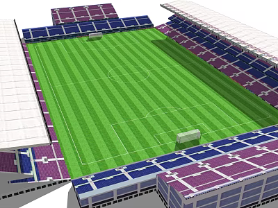 Football Stadium Design Featuring Green Grass White Lines Purple Blue Seats And Covered Stands 3d model