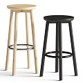 Modern Bar Stools In Light Wood And Black With Round Seats And Footrests
