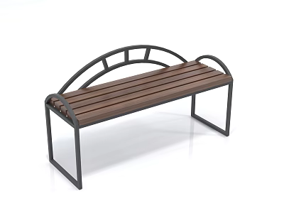 Outdoor Bench With Wooden Slat Seat And Curved Black Metal Frame For Garden Patio 3d model