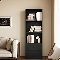 Black Wooden Bookcase with Books Decorative Items and Hidden Storage Cabinet in Modern Living Room