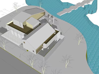 Architectural Design Of Buildings Near Waterfront With Trees And Bridges 3d model