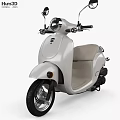 White Classic Scooter Motorcycle With Beige Seat Round Headlight Black Wheels And Sleek Design