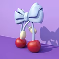 3D Blue Bow with Red Cherries on Purple Background Photo Spot