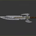 Ornate Greatsword Featuring Worn Blade Golden Patterns Brown Leather Hilt And Metal Accents