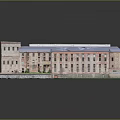 Red Brick Multi Story Industrial Building With Rows of Windows and Flat Roof Green Surrounding Ground