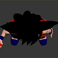 Spiky Black Hair Game Movie Character In Red Outfit With Black Belt And Red Staff