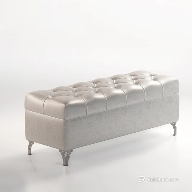 Light Gray Tufted Upholstered Sofa Bench With Elegant Metal Legs 3d model