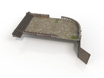 Antique Stone Bridge Structure with Steps Railing and Green Plants 3d model