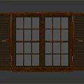 Traditional Wooden Window With Shutter Panels And Glass Grid Design