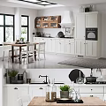 Modern Kitchen Interior With Dining Table Chairs White Cabinets Windows And Plants