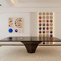 Modern Interior With Table Tennis Table And Circular Wall Patterns