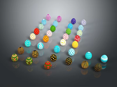 Colorful Patterned Glossy Spherical Decorative Ornament Set With Diverse Designs For Home 3d model