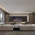 Modern Dining and Living Room Interior With Light Sofa TV Wall And Large Window
