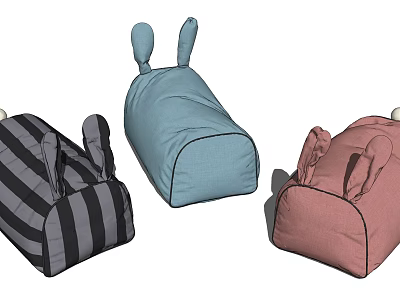 Cute Rabbit Shaped Sofa Stools In Black Striped Blue And Pink Colors 3d model