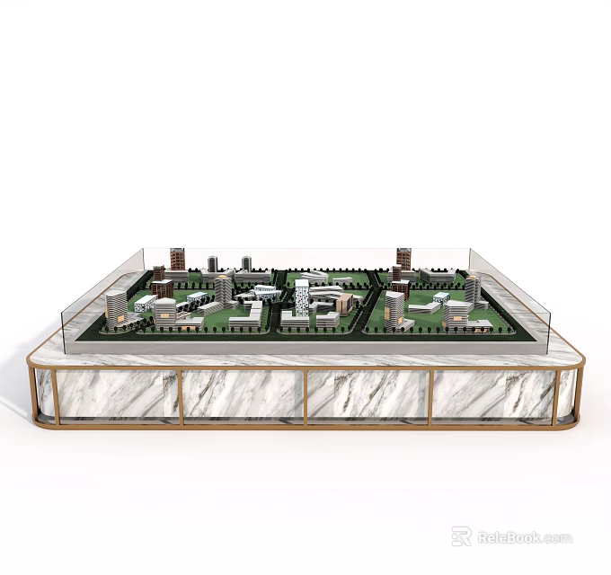 Commercial Equipment Architectural Model Featuring Transparent Cover Marble Base Detailed Buildings and Green Spaces 3d model 