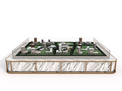 Commercial Equipment Architectural Model Featuring Transparent Cover Marble Base Detailed Buildings and Green Spaces 3d model