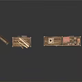 Wooden Shelves Display Various Antique Items Including Clay Pots Small Statues Books And Boxes