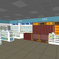 Retail Pharmacy Store Interior With Medicine Shelves And Chinese Herbal Cabinets