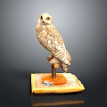 Spotted Owl Figurine with Detailed Feathers and Wooden Stand on Yellow Base