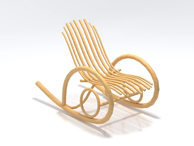 Wooden Rocking Chair With Curved Frame Slatted Back And Modern Design 3d model